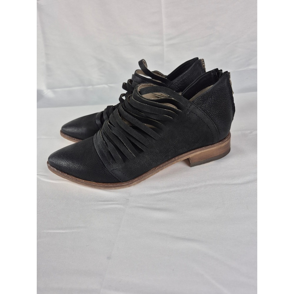 Free People Women's 39‎ Black Leather Strappy Ankle Booties Boho Pointed Shoes